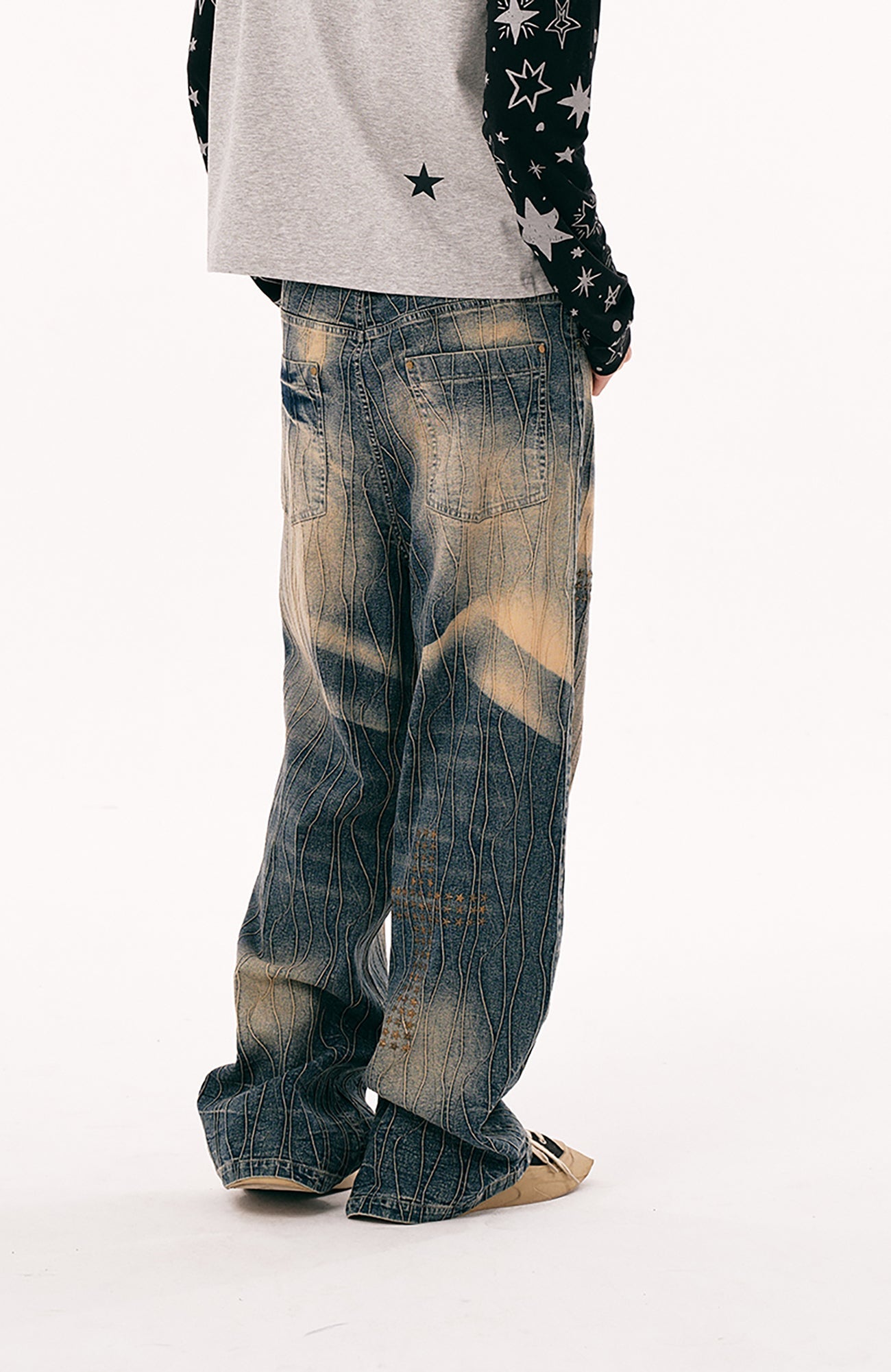 PASET Cross And Star Studded Wide-Leg Jeans-Jeans-S / 28"-Free Shipping Leatheretro