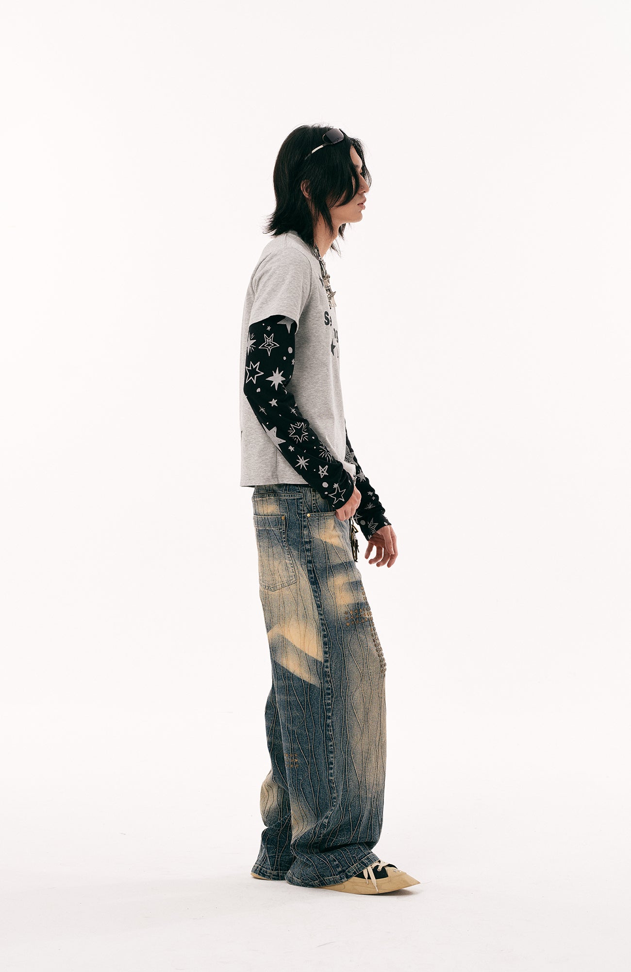PASET Cross And Star Studded Wide-Leg Jeans-Jeans-S / 28"-Free Shipping Leatheretro