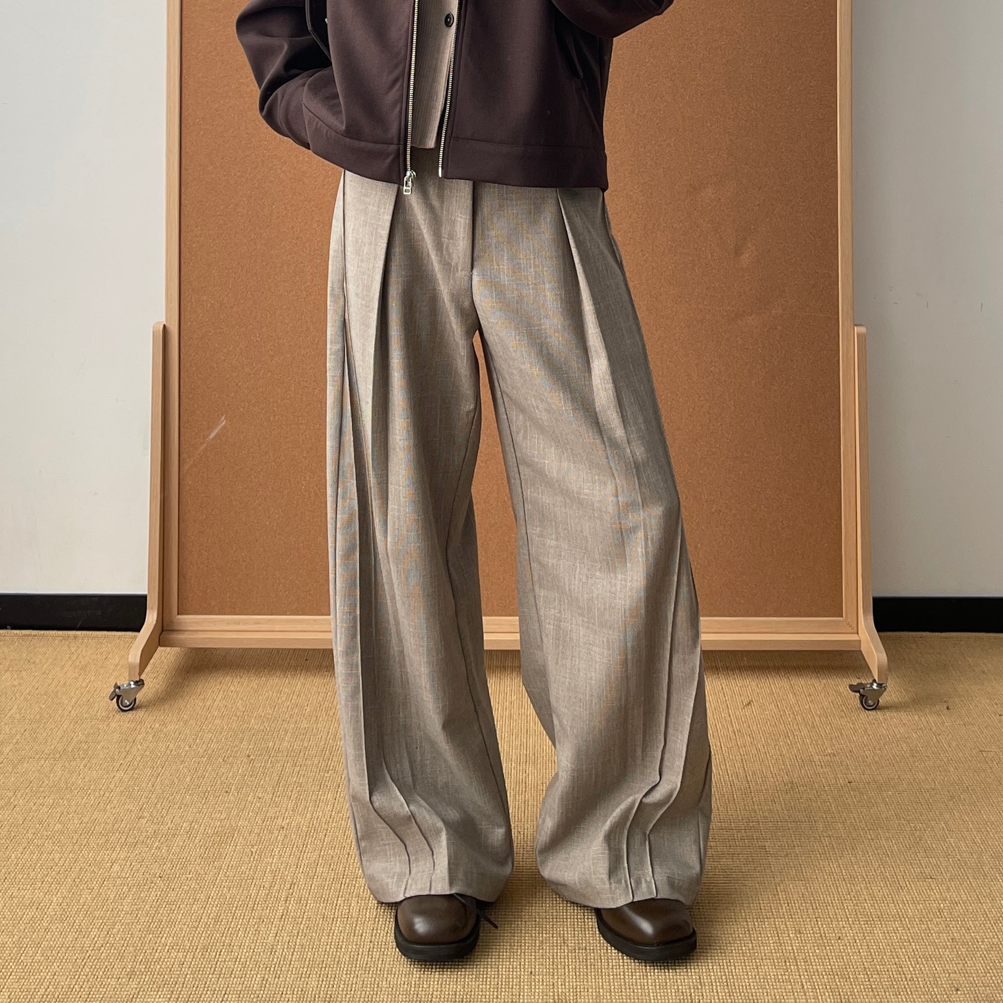 OKAYTHXBYE Essential Pleated Wide-Leg Trousers-Pants-S-Black-Free Shipping Leatheretro