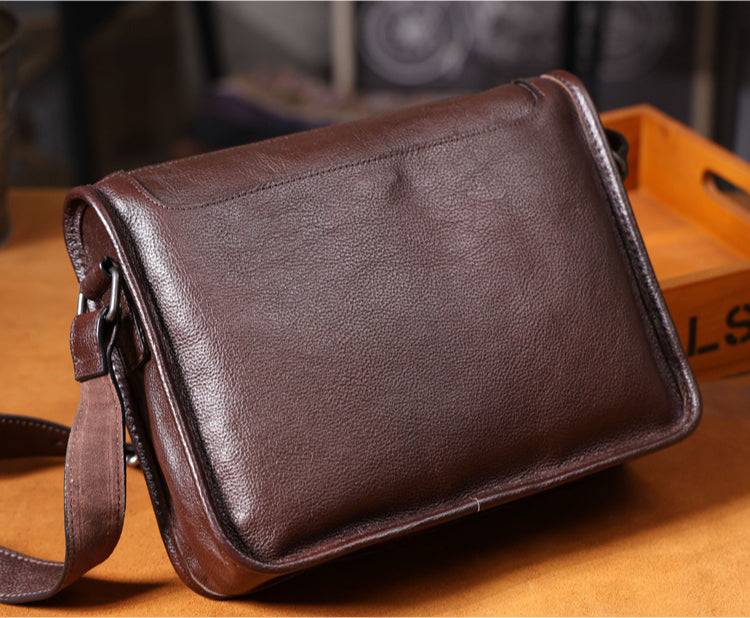 Men's Vintage Messenger Bag - Handmade Full-Grain Vegetable-Tanned Leather Messenger Bag-Messenger Bags-Coffee-Free Shipping Leatheretro