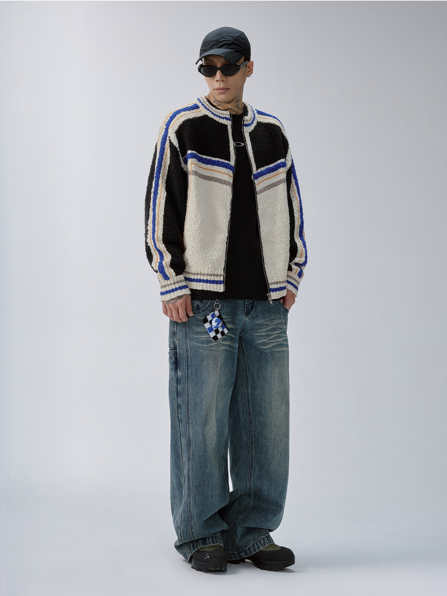 F2CE Contrast Panel Boxy Cardigan-Sweater-S-Free Shipping Leatheretro