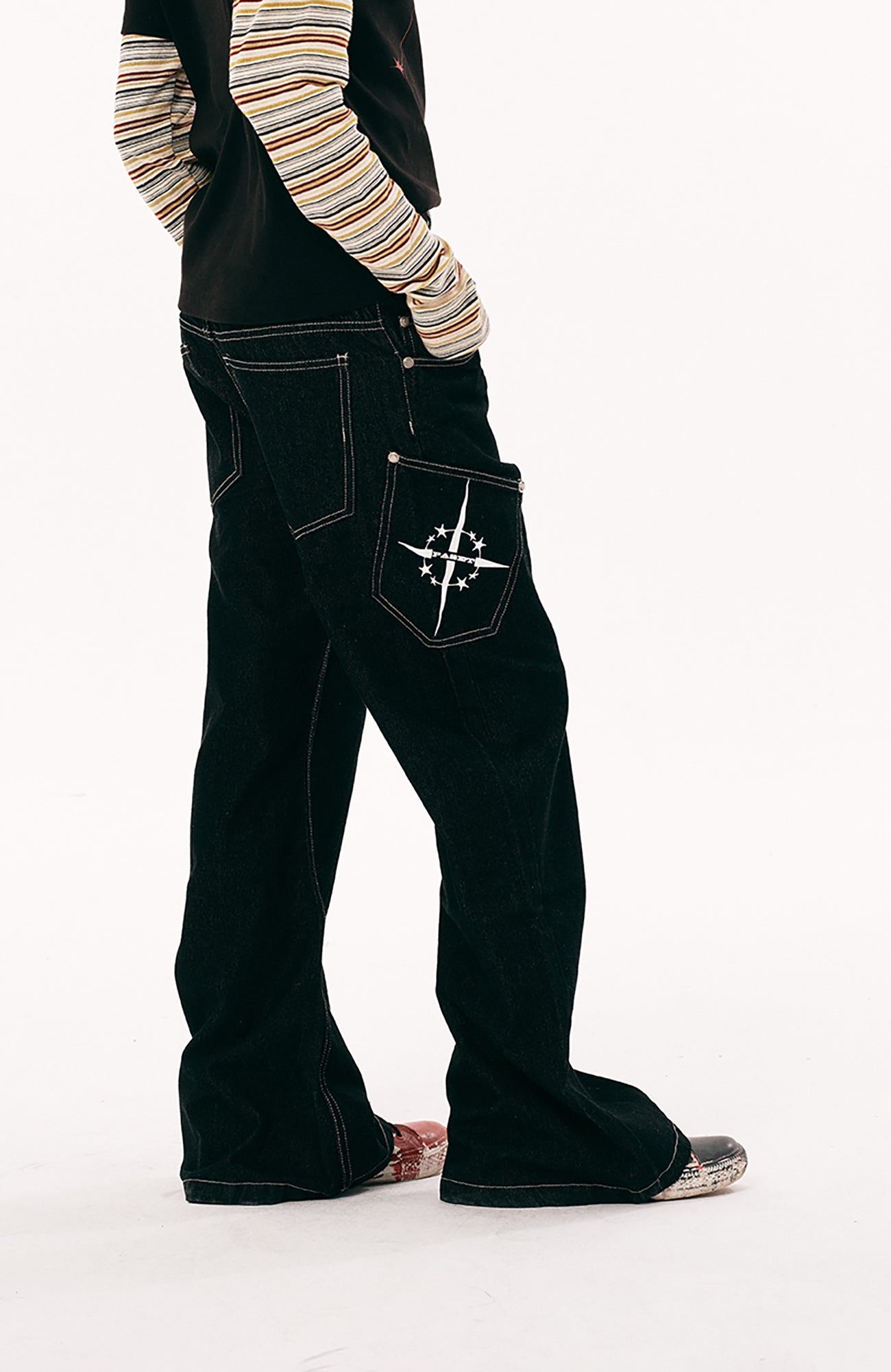 PASET Camo Double Waist Embroidered Jeans-Jeans-S / 28"-Free Shipping Leatheretro