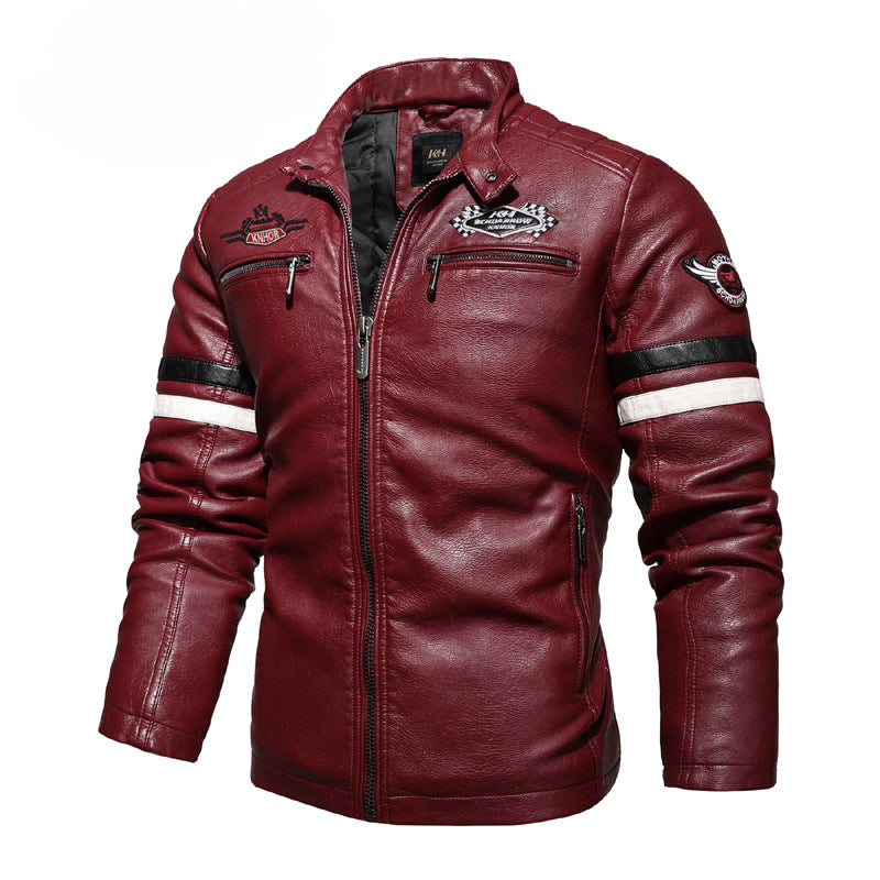Men's Motorcycle Racing Faux Leather Jacket-red-EUR S-Free Shipping Leatheretro