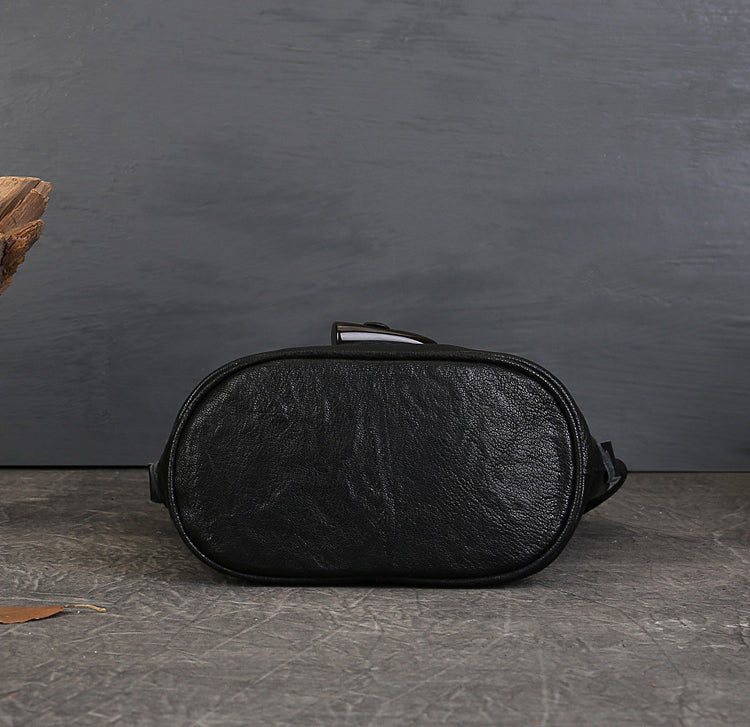 Vintage Bucket Bag – Full-Grain Leather Mix-and-Match Crossbody Tote Bags-crossbody bags-Black-Free Shipping Leatheretro