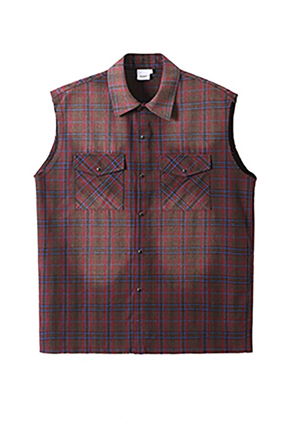 KREATE Distressed Plaid Vest-T Shirt-S-Blue-Free Shipping Leatheretro