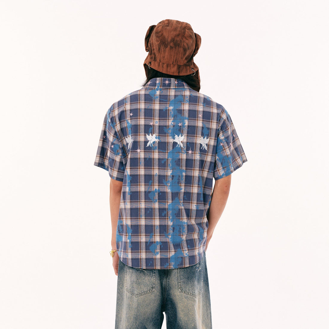 PASET Unicorn Embroidered Plaid Half Shirt-Half shirt-S-Free Shipping Leatheretro