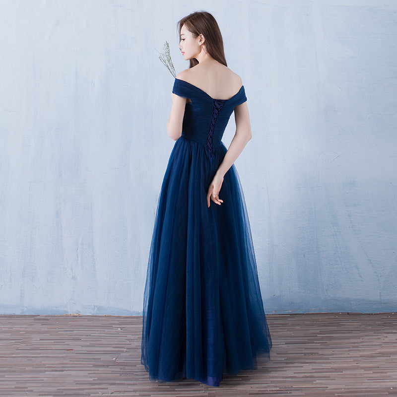 Elegant Off The Shoulder Long Party Dresses-Dresses-Navy Blue-US 2-Free Shipping Leatheretro