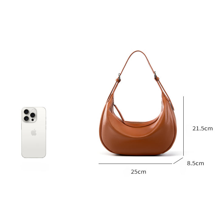 Moon Crescent Hobo Bag – Genuine Leather Large Capacity Shoulder Bag-Hobo Bags-Caramel-Free Shipping Leatheretro