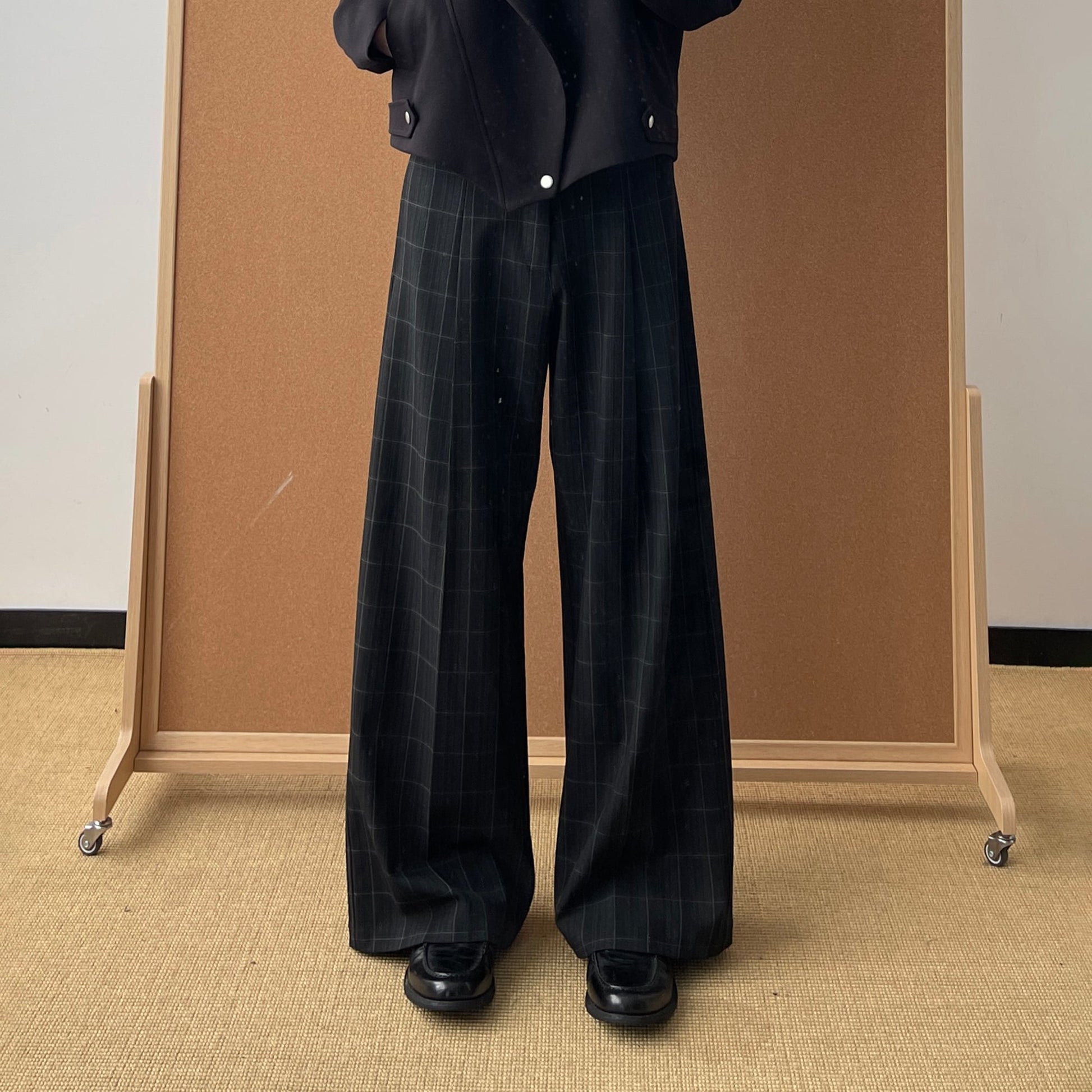 OKAYTHXBYE Retro Checks Pleated Trousers-Pants-S-Free Shipping Leatheretro