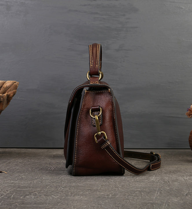 Full-Grain Leather Envelope Handbag for Women | Premium Structured Shoulder & Crossbody Bag-Messenger Bags-Brown-Free Shipping Leatheretro