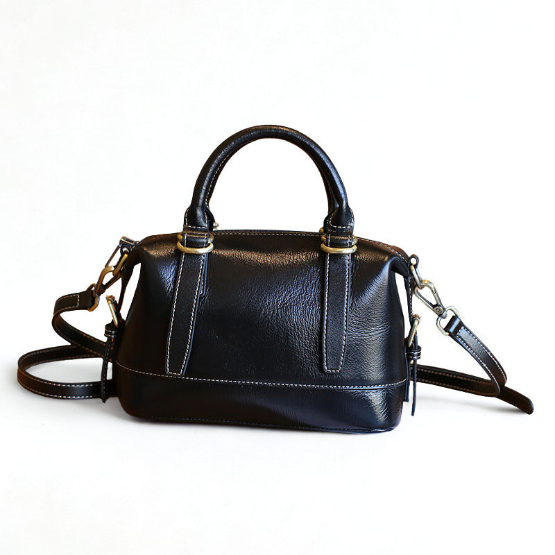 Genuine Leather Shoulder Messenger Bag - First Layer Cowhide Sandwich Zipper Bags-Messenger Bag-Black-Free Shipping Leatheretro