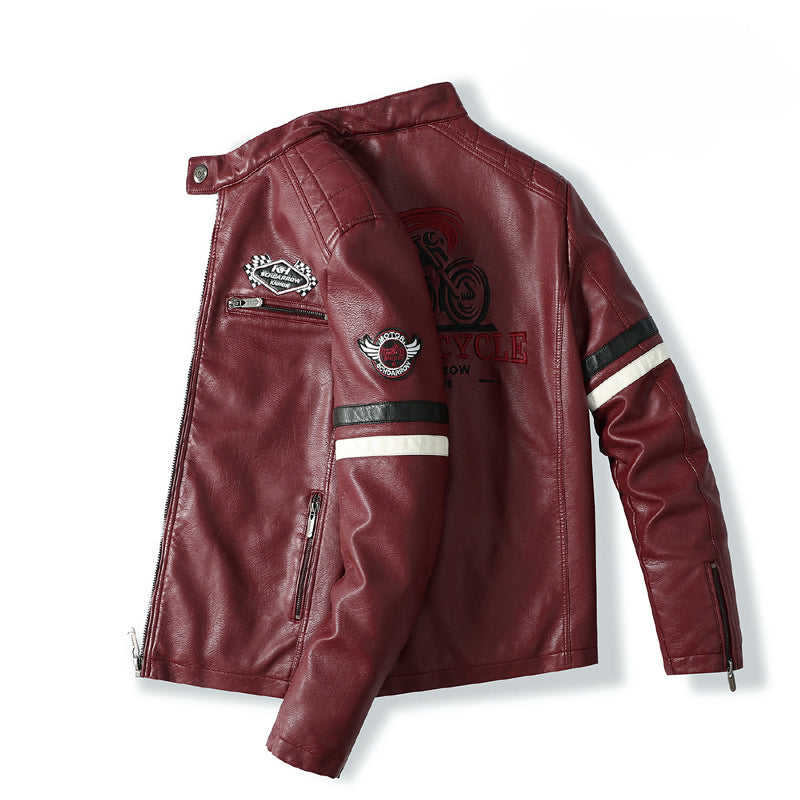 Men's Motorcycle Racing Faux Leather Jacket-red-EUR S-Free Shipping Leatheretro