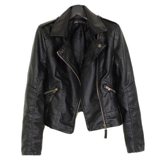 Women's PU Leather Motorcycle Jacket-black-XS-Free Shipping Leatheretro