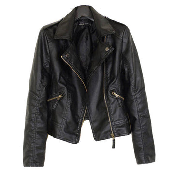 Women's PU Leather Motorcycle Jacket-black-XS-Free Shipping Leatheretro