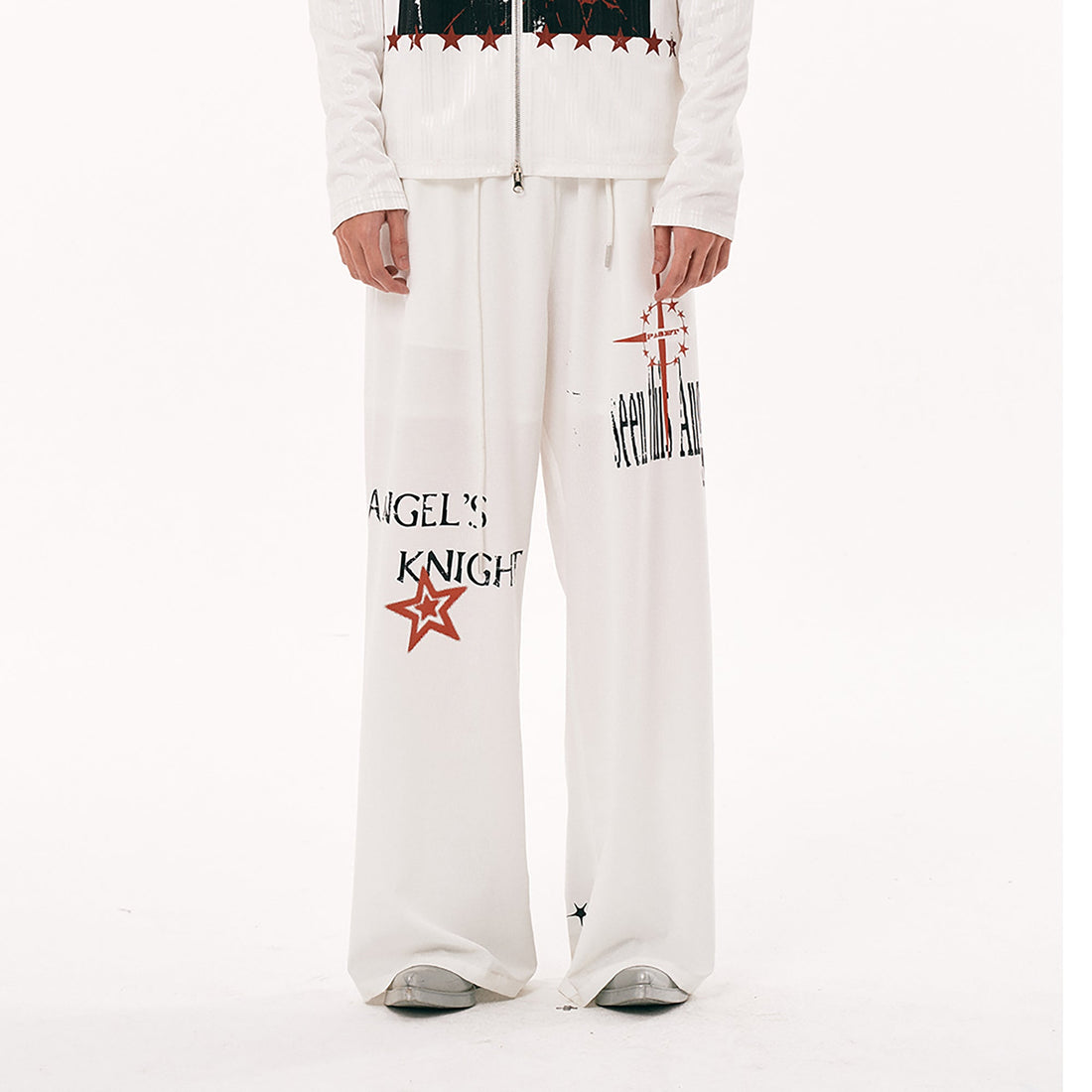 PASET Star Graphic Wide-Leg Pants-Pants-S / 26"-30"-White-Free Shipping Leatheretro