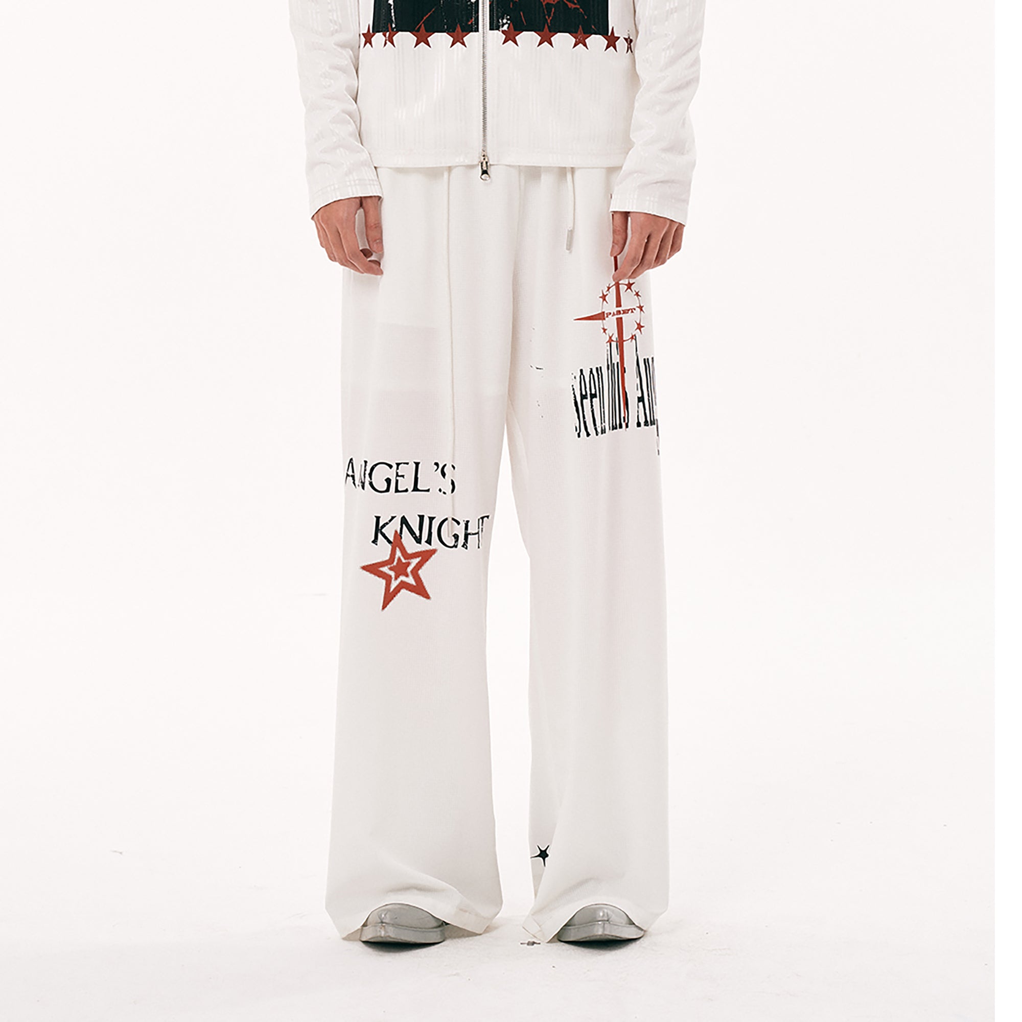PASET Star Graphic Wide-Leg Pants-Pants-S / 26"-30"-White-Free Shipping Leatheretro
