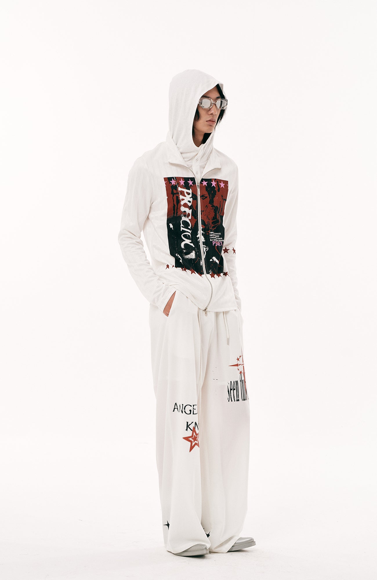 PASET Star Graphic Wide-Leg Pants-Pants-S / 26"-30"-White-Free Shipping Leatheretro