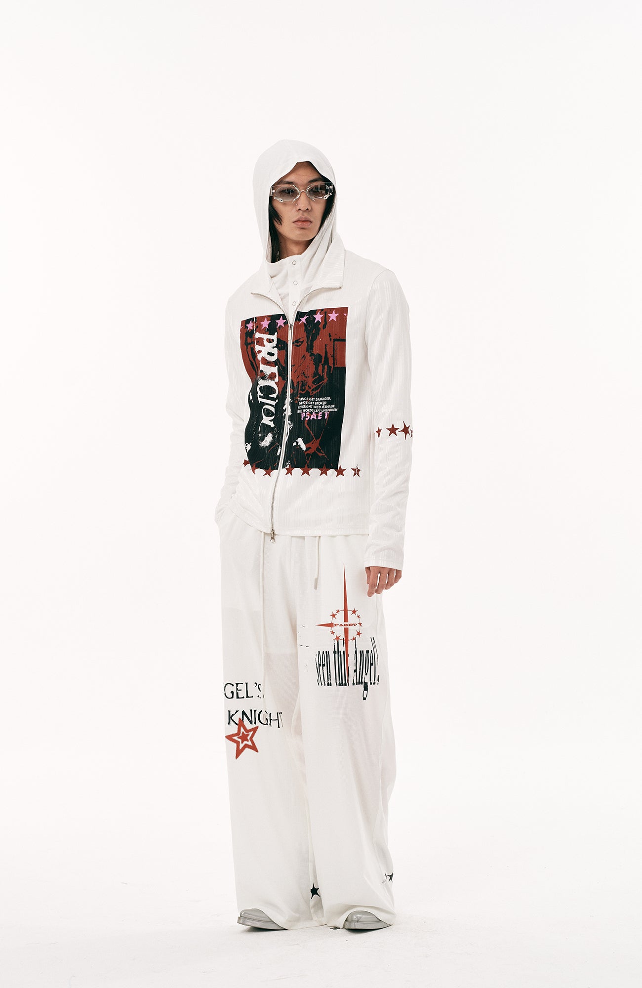 PASET Star Graphic Wide-Leg Pants-Pants-S / 26"-30"-White-Free Shipping Leatheretro