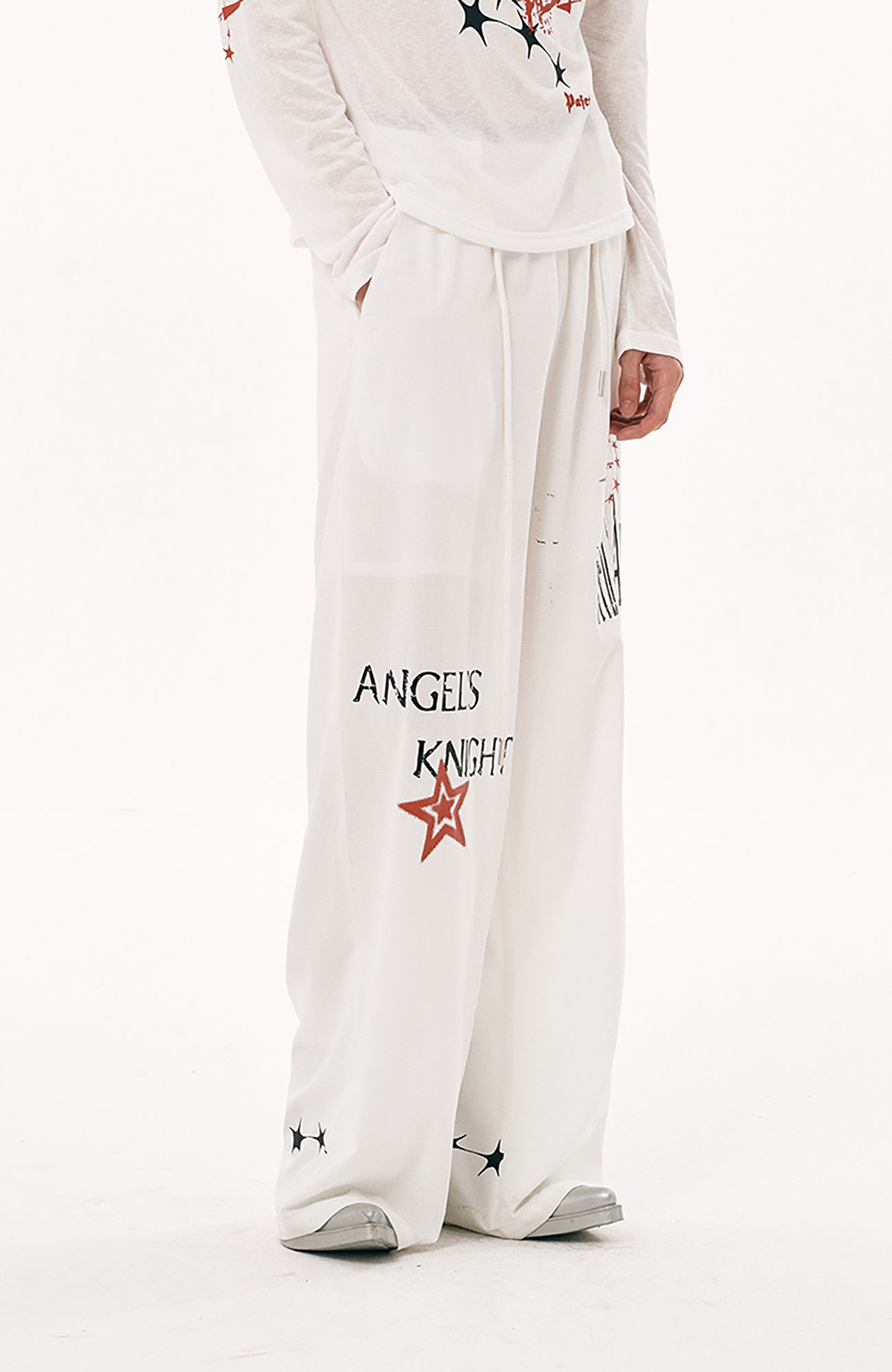 PASET Star Graphic Wide-Leg Pants-Pants-S / 26"-30"-White-Free Shipping Leatheretro