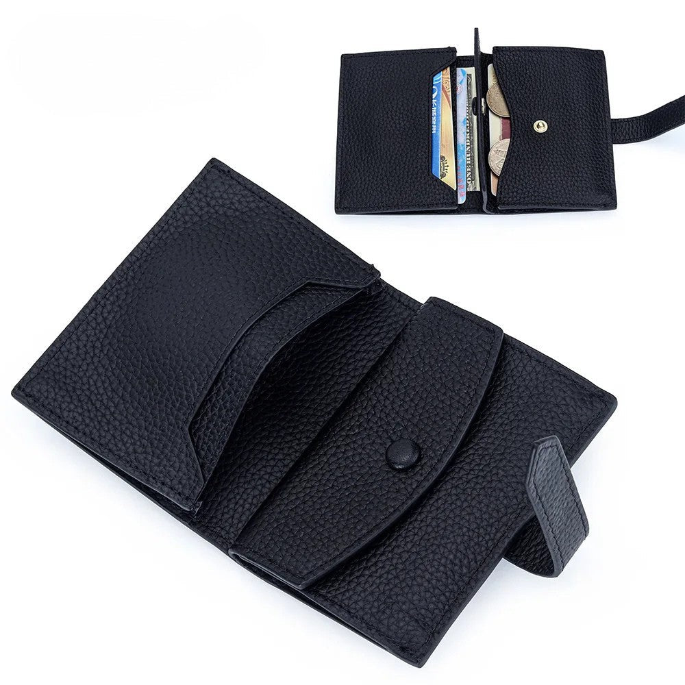 Luxury Design Genuine Leather Small Wallet-Wallets & Money Clips-Black-Free Shipping Leatheretro