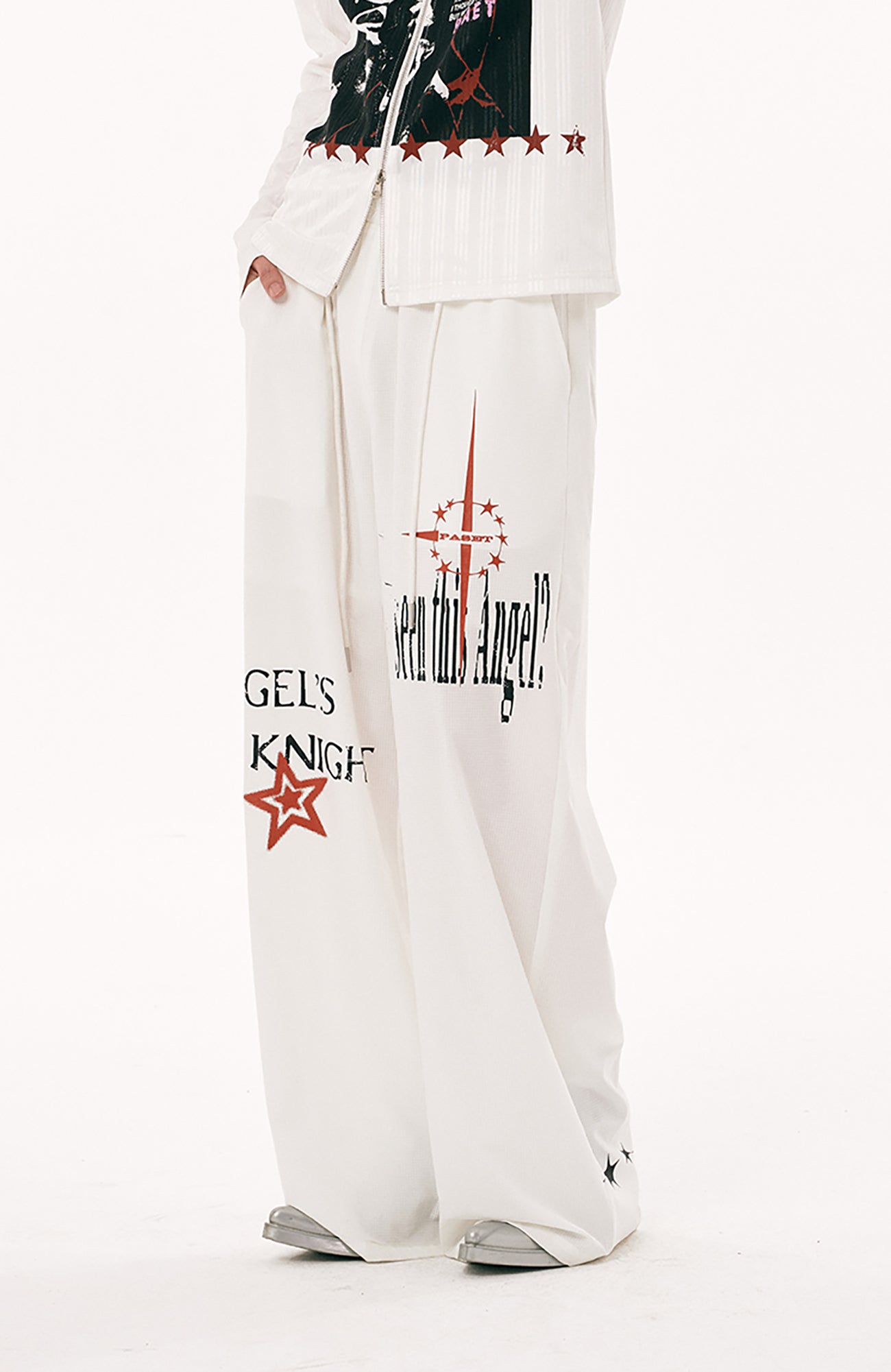 PASET Star Graphic Wide-Leg Pants-Pants-S / 26"-30"-White-Free Shipping Leatheretro
