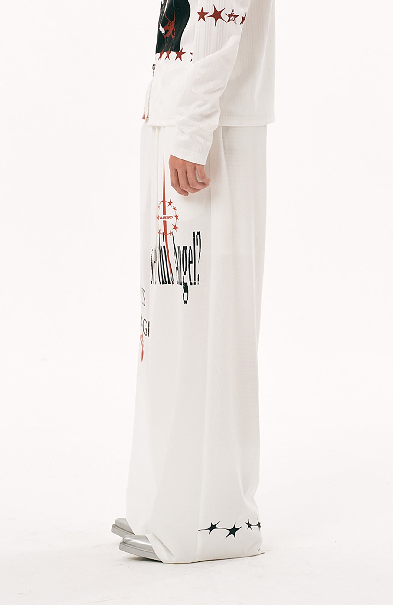 PASET Star Graphic Wide-Leg Pants-Pants-S / 26"-30"-White-Free Shipping Leatheretro