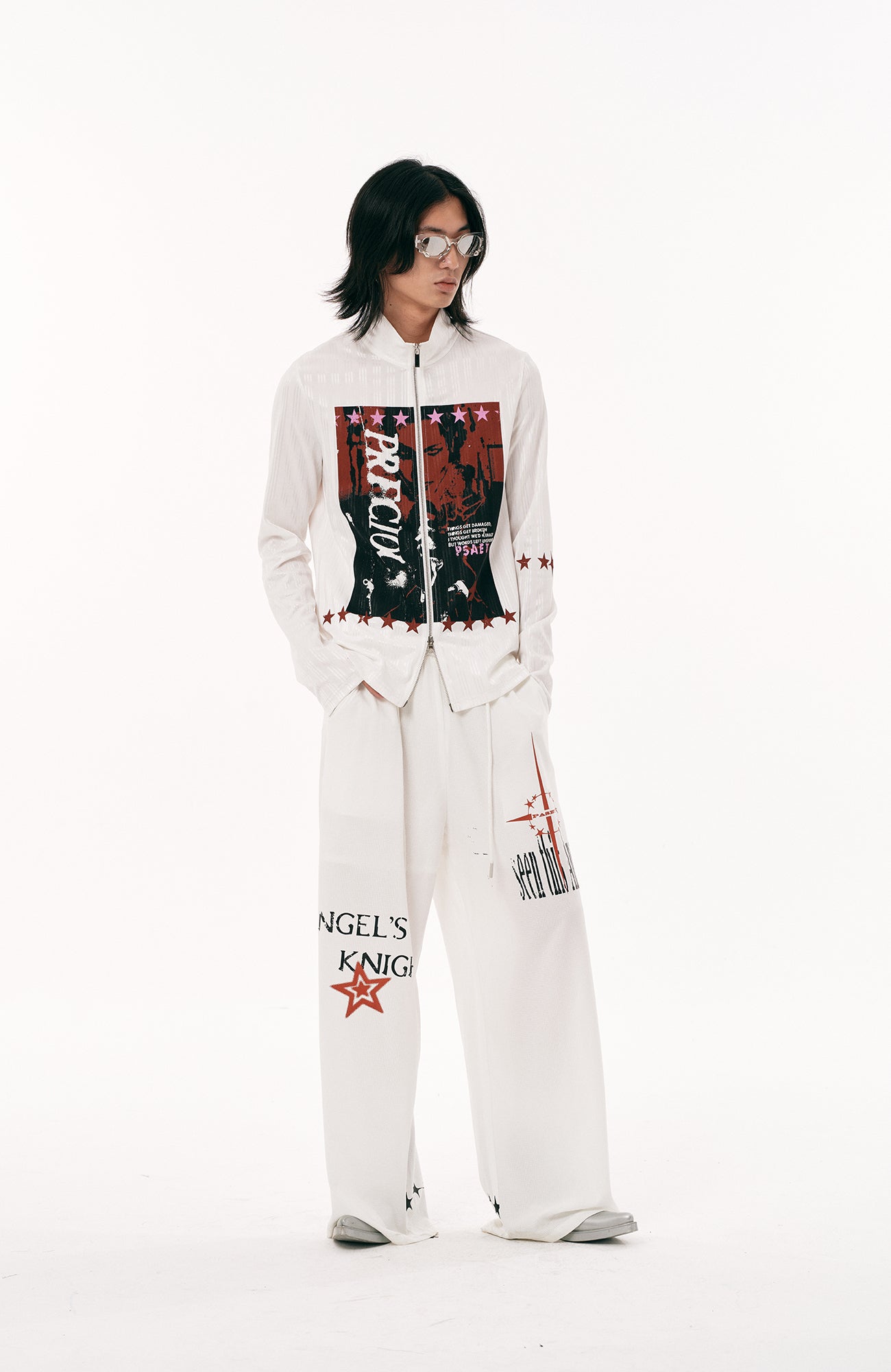 PASET Star Graphic Wide-Leg Pants-Pants-S / 26"-30"-White-Free Shipping Leatheretro