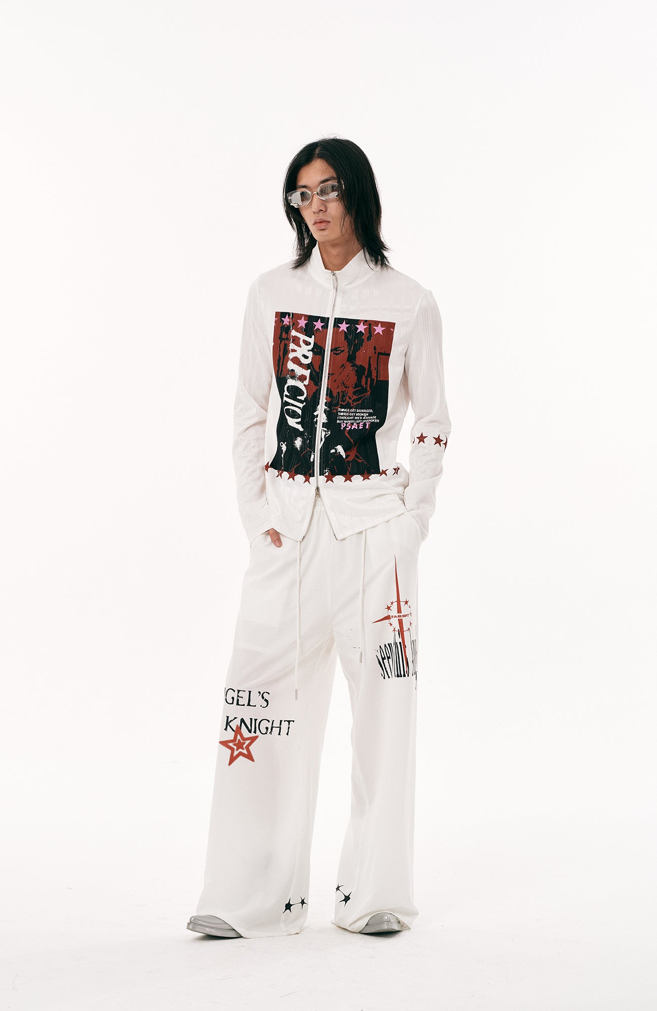 PASET Star Graphic Wide-Leg Pants-Pants-S / 26"-30"-White-Free Shipping Leatheretro