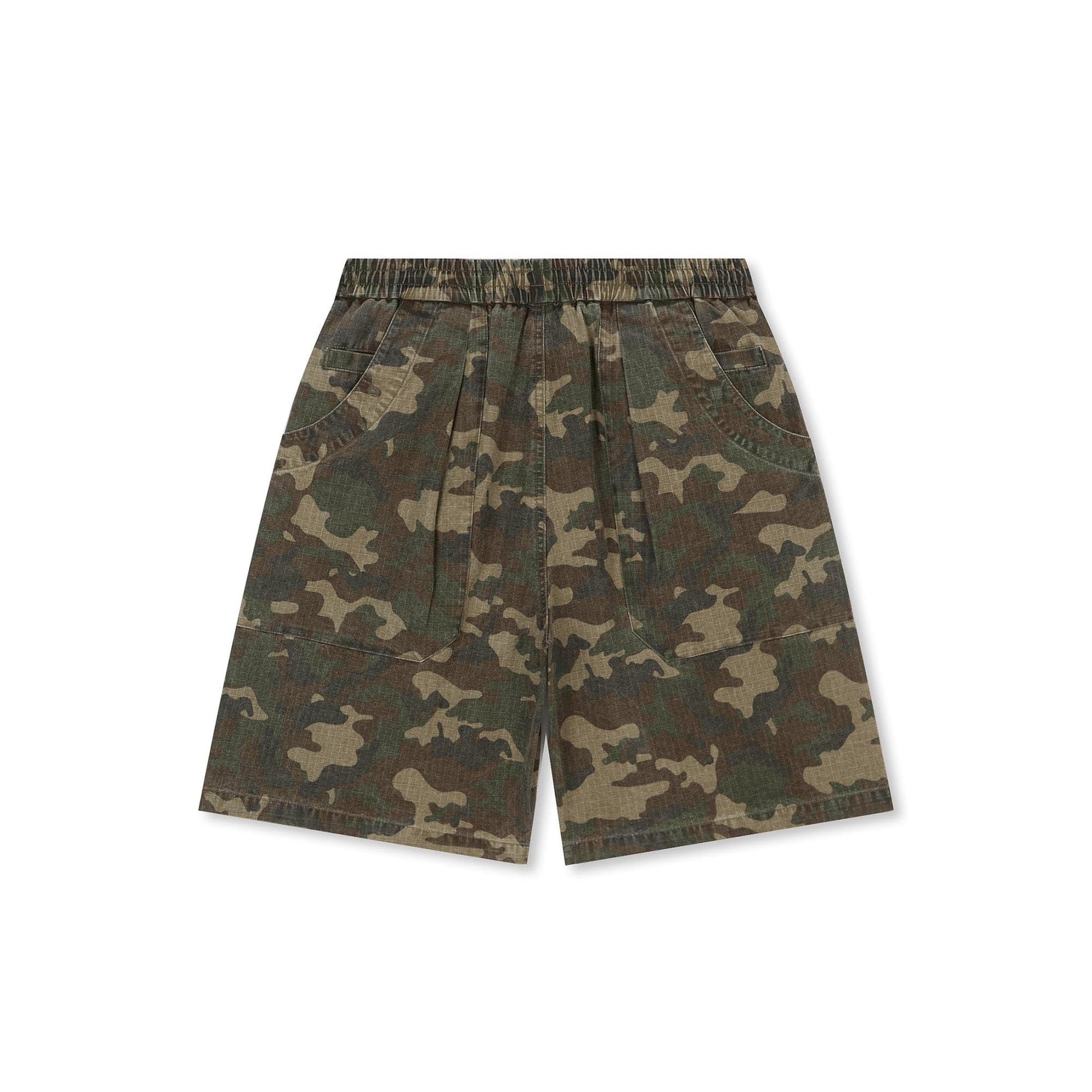 BONELESS Camo Grid Pleated Drawstring Shorts-Shorts-S-Free Shipping Leatheretro