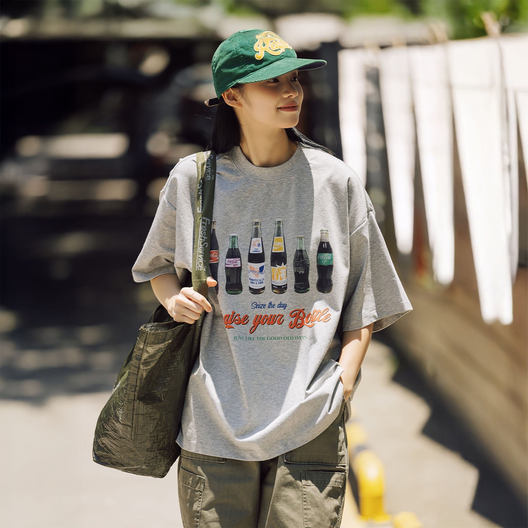 BANANA CLUB Soda Graphic Sorona Oversized T-Shirt-T Shirt-S-Gray-Free Shipping Leatheretro