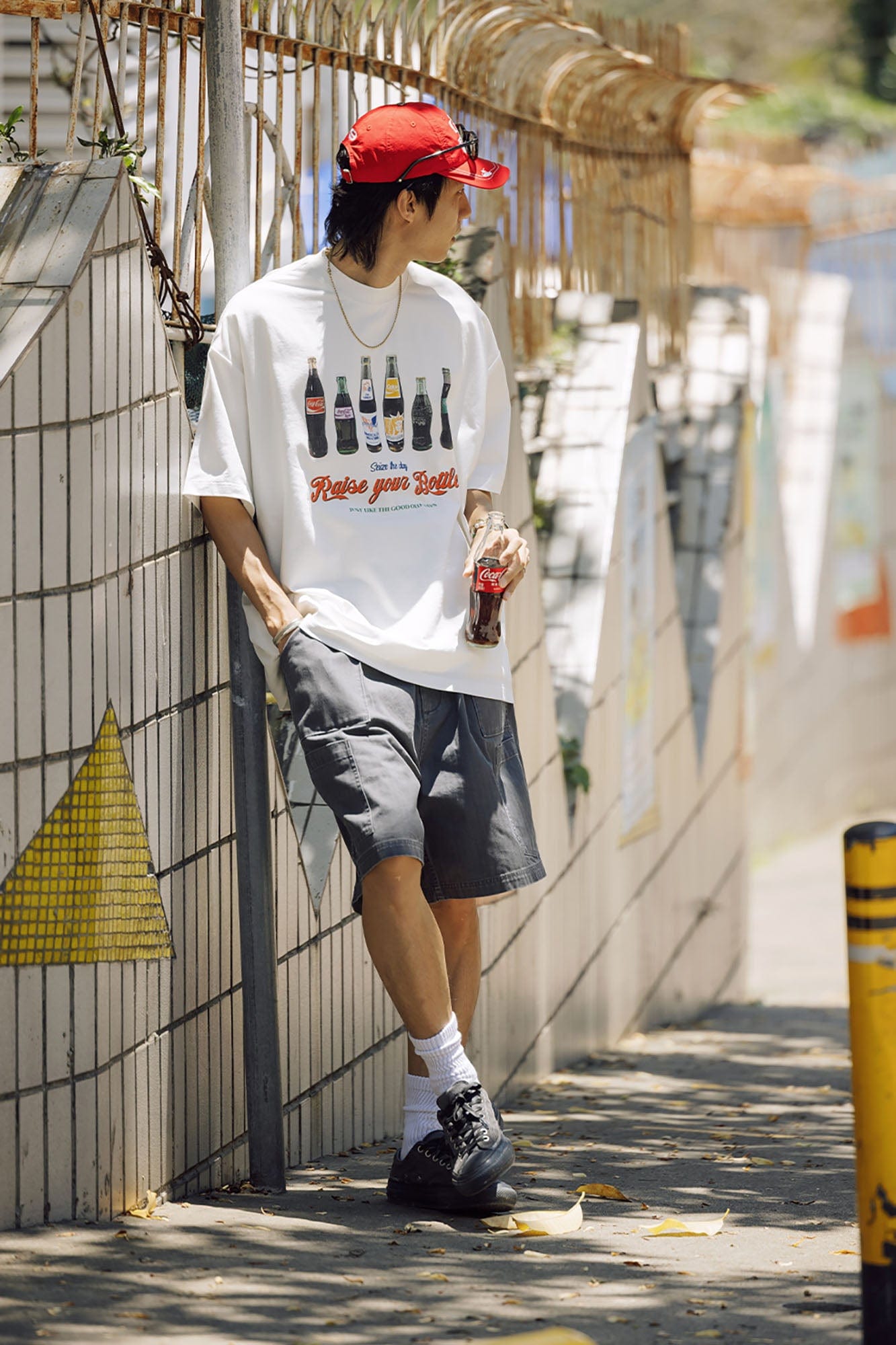 BANANA CLUB Soda Graphic Sorona Oversized T-Shirt-T Shirt-S-Gray-Free Shipping Leatheretro