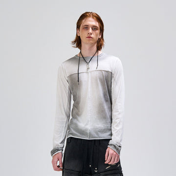 FLYERRER Washed Gradient Cross-Panel Raw-Edge Long-Sleeve Tee-L/S Tee-S (Preorder)-Free Shipping Leatheretro