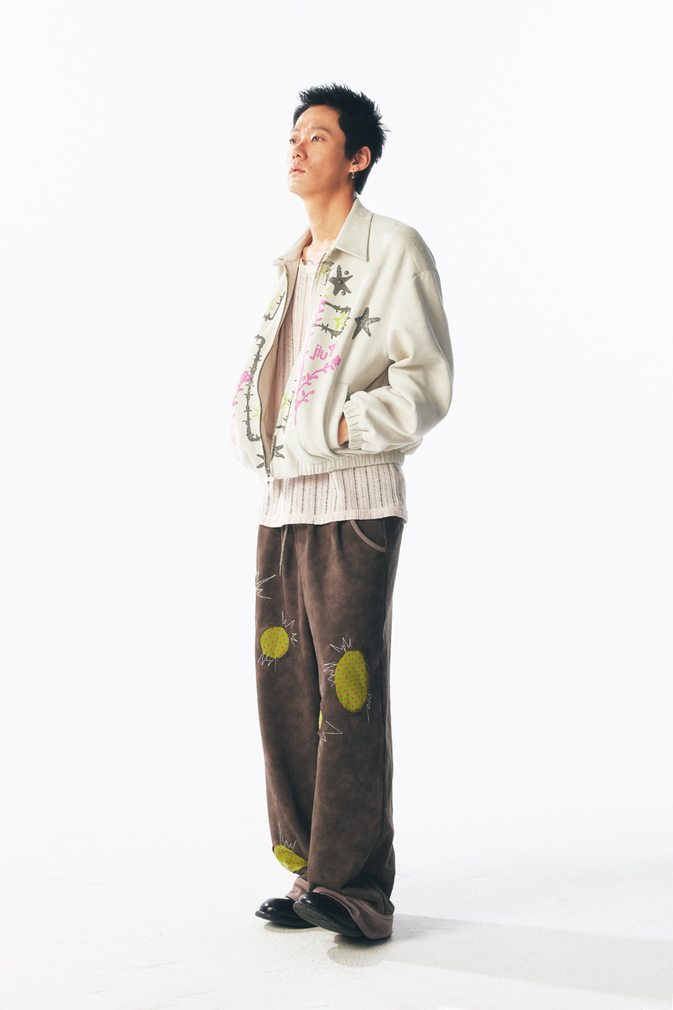 1997 POSTOFFICE Floral Cross Faux Suede Jacket-Jacket-S (Preorder)-Blue-Free Shipping Leatheretro