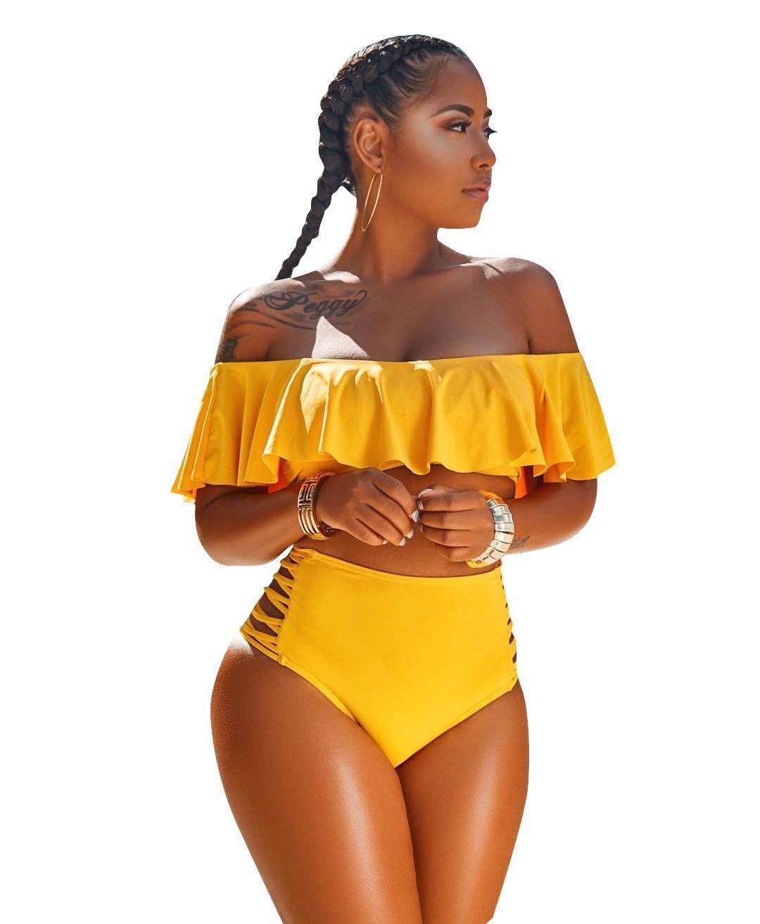 Sexy Off The Shoulder Bikini Swimwear-Women Swimwear-Yellow-S-Free Shipping Leatheretro
