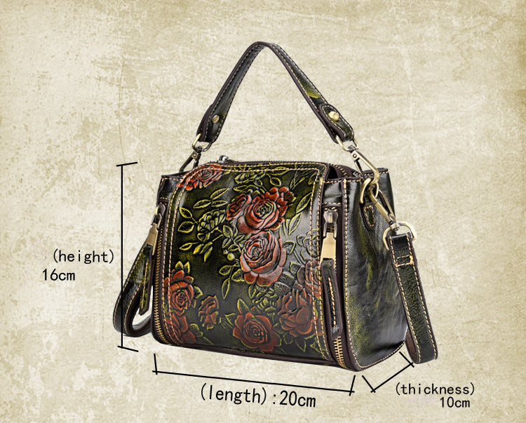 Vintage Genuine Leather Embossed Flower Crossbody Bag for Women-Tote Bags-Coffee-Free Shipping Leatheretro