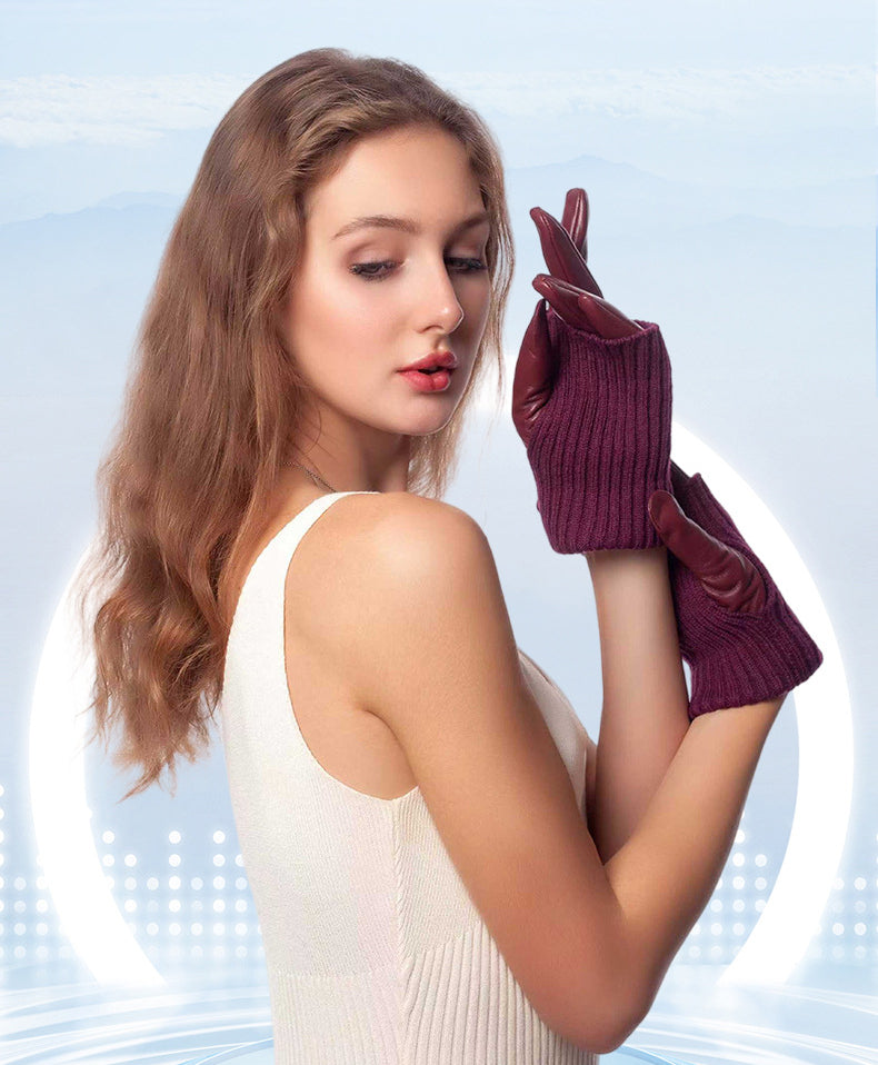 Women's Winter Warm Fleece Lined Leather Glove-Black-M-Free Shipping Leatheretro