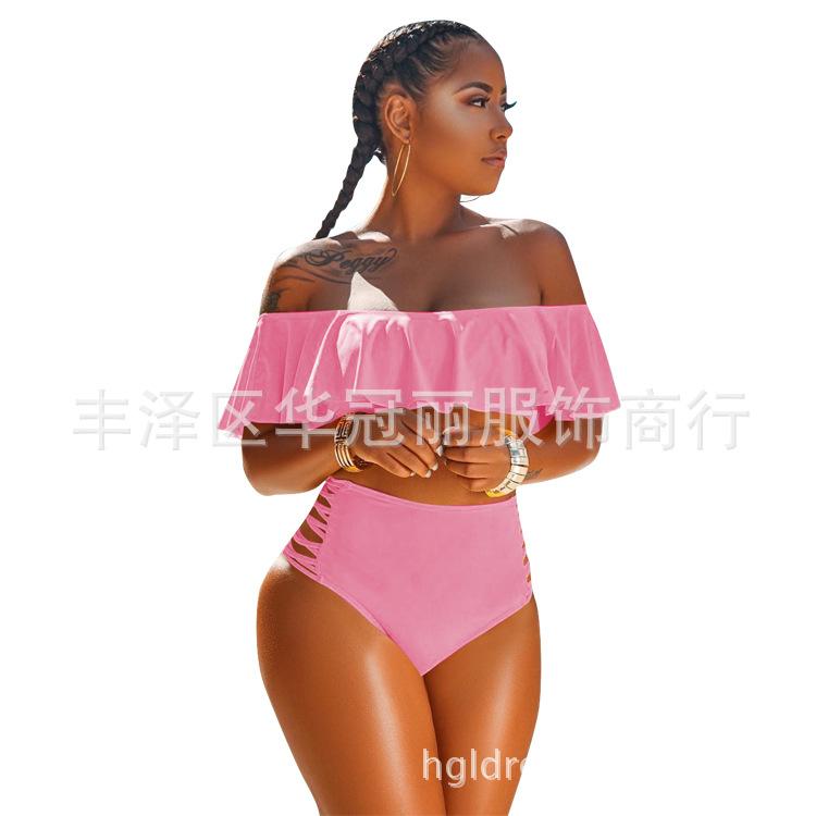 Sexy Off The Shoulder Bikini Swimwear-Women Swimwear-Pink-S-Free Shipping Leatheretro