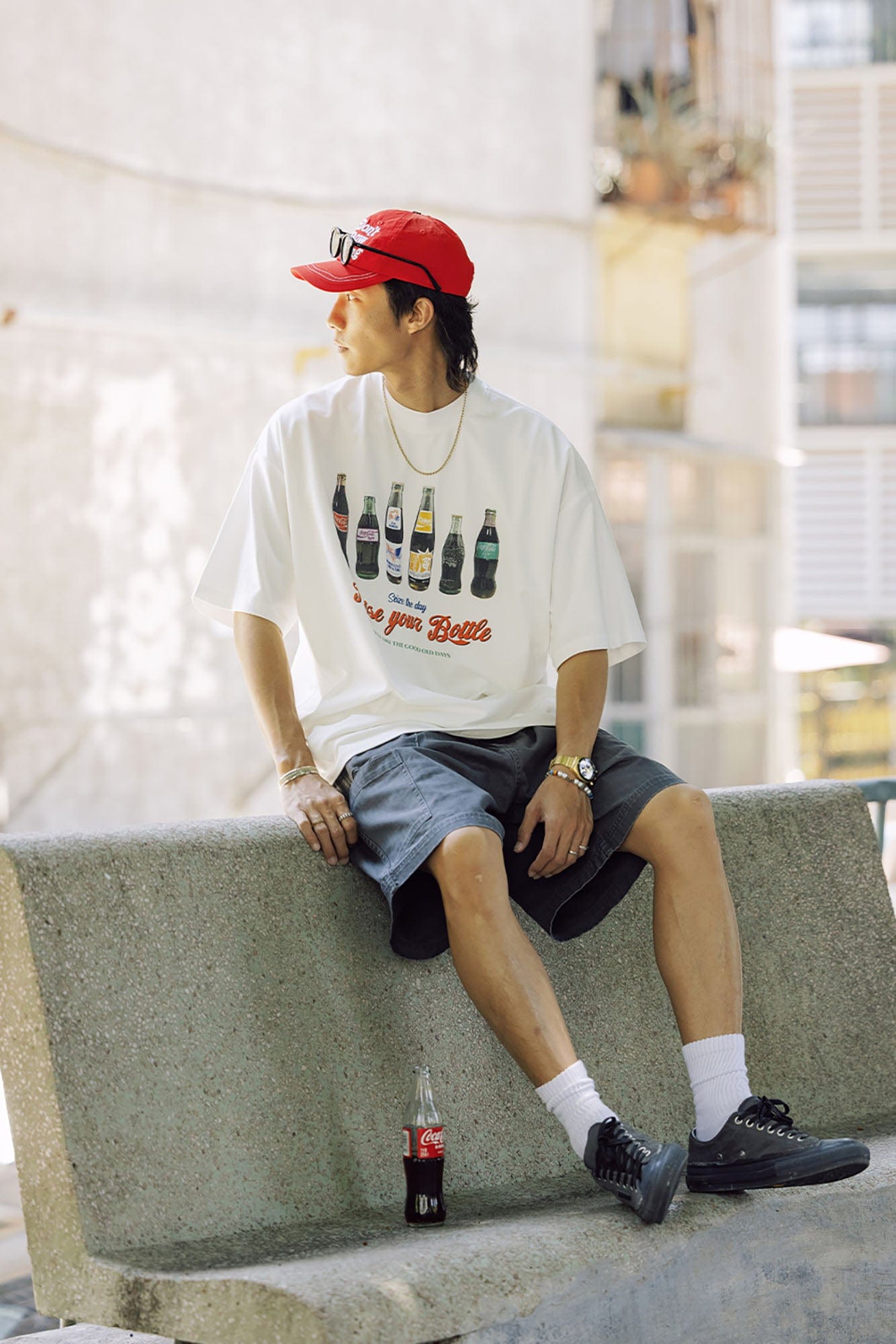 BANANA CLUB Soda Graphic Sorona Oversized T-Shirt-T Shirt-S-Gray-Free Shipping Leatheretro