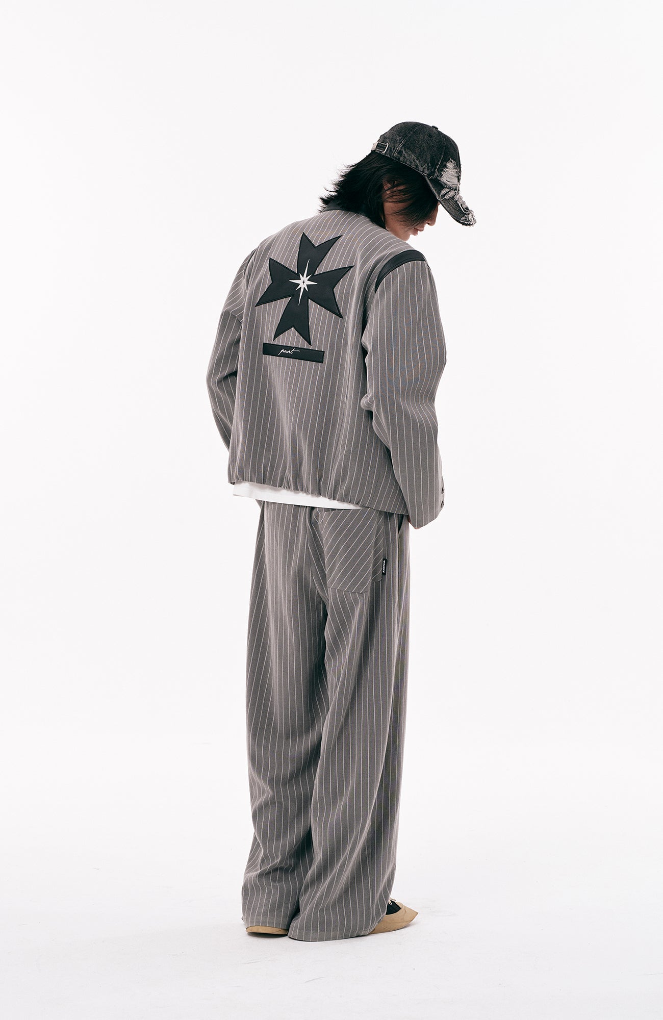 PASET Pinstripe Badge Zip-Up Jacket-Jacket-S-Free Shipping Leatheretro
