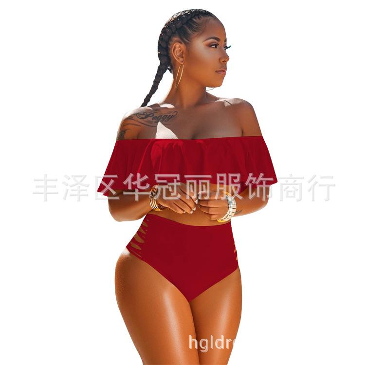 Sexy Off The Shoulder Bikini Swimwear-Women Swimwear-Wine Red-S-Free Shipping Leatheretro