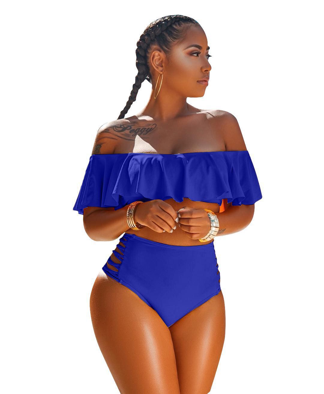 Sexy Off The Shoulder Bikini Swimwear-Women Swimwear-Blue-S-Free Shipping Leatheretro