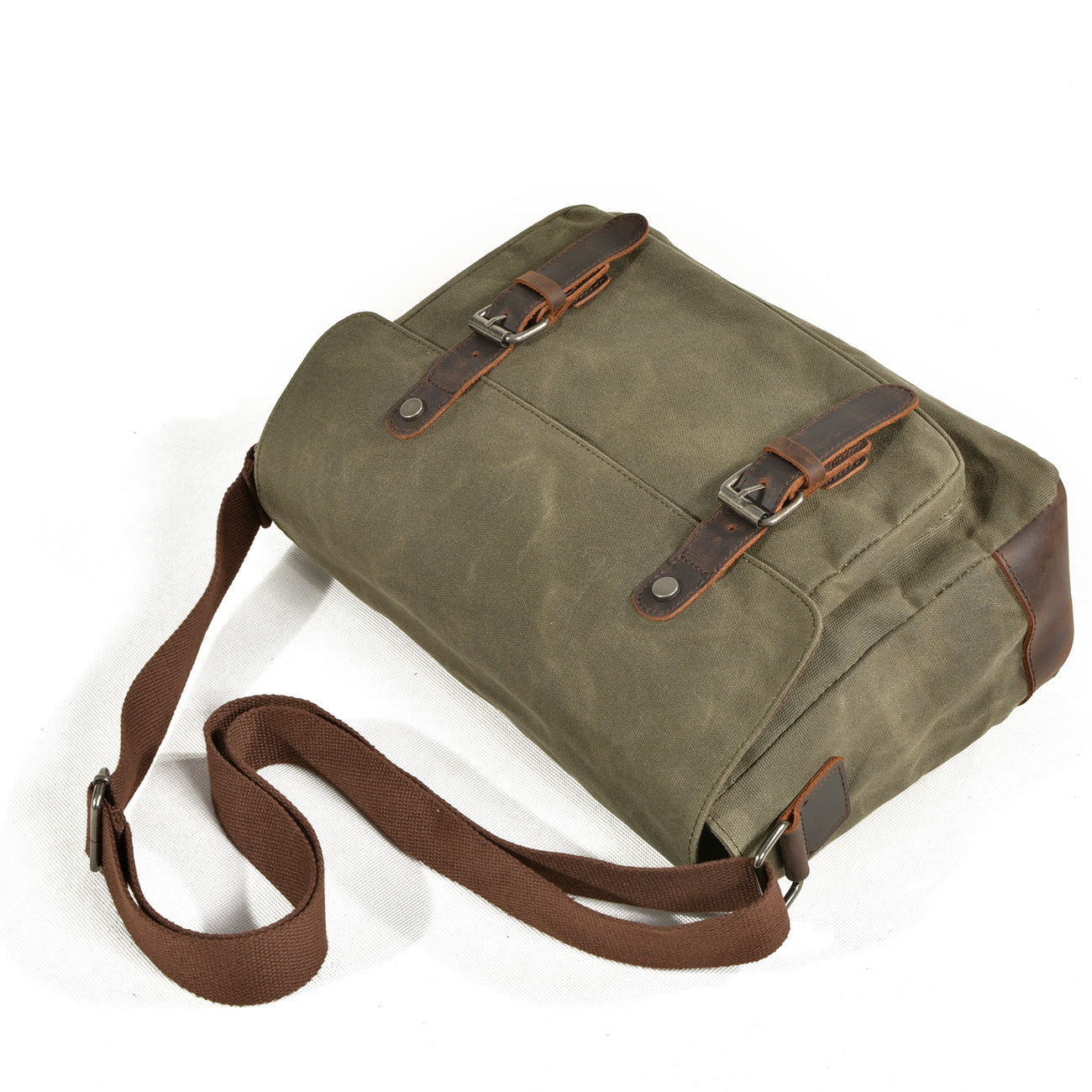 Men's Vintage Waxed Canvas Crossbody Bag-khaki-Free Shipping Leatheretro