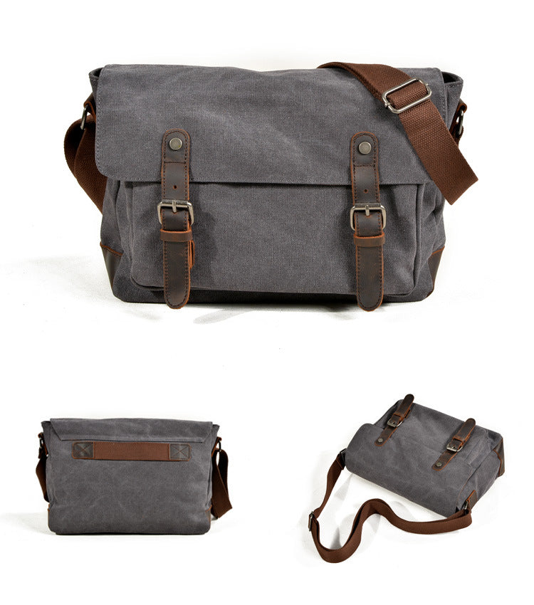 Men's Vintage Waxed Canvas Crossbody Bag-khaki-Free Shipping Leatheretro
