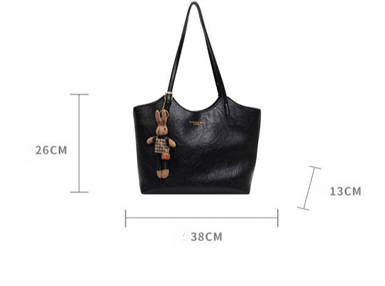 Vintage Soft Faux Leather Tote Bag for Women-Black with pendant.-Free Shipping Leatheretro