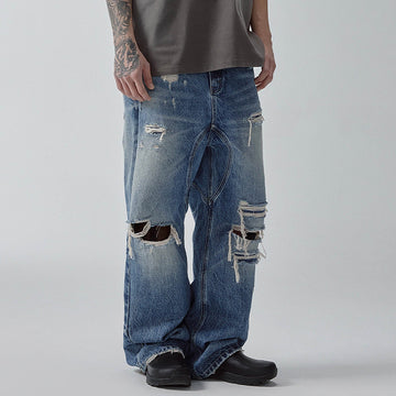 F2CE Ripped Curved Spliced Jeans-Jeans-S-Free Shipping Leatheretro