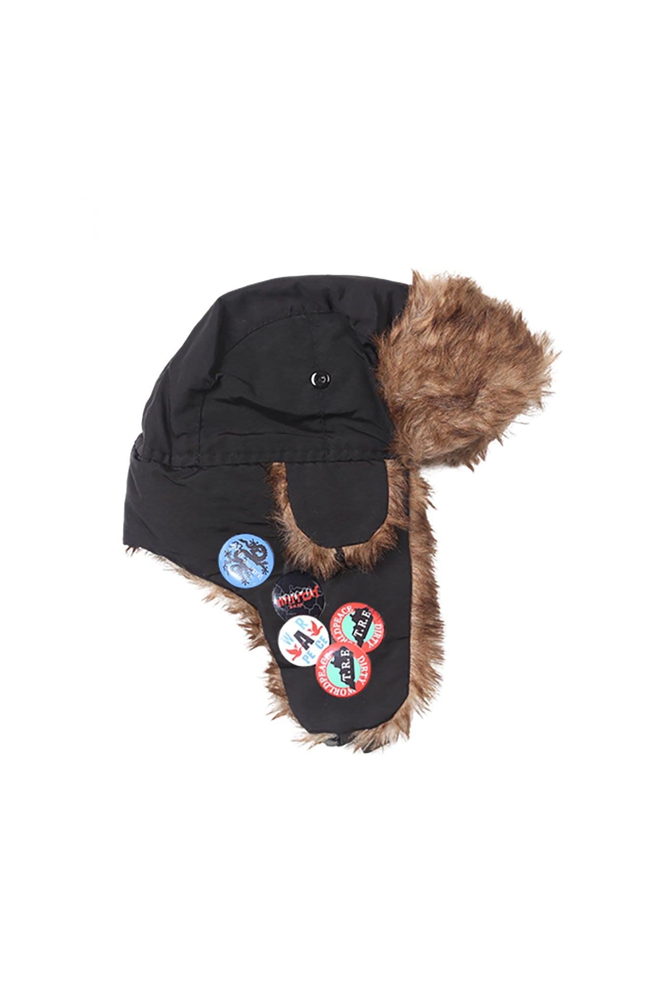 TRECLUB Faux-Fur Badge Aviator Hat-Hat, Cap, Beanie-Black-Free Shipping Leatheretro