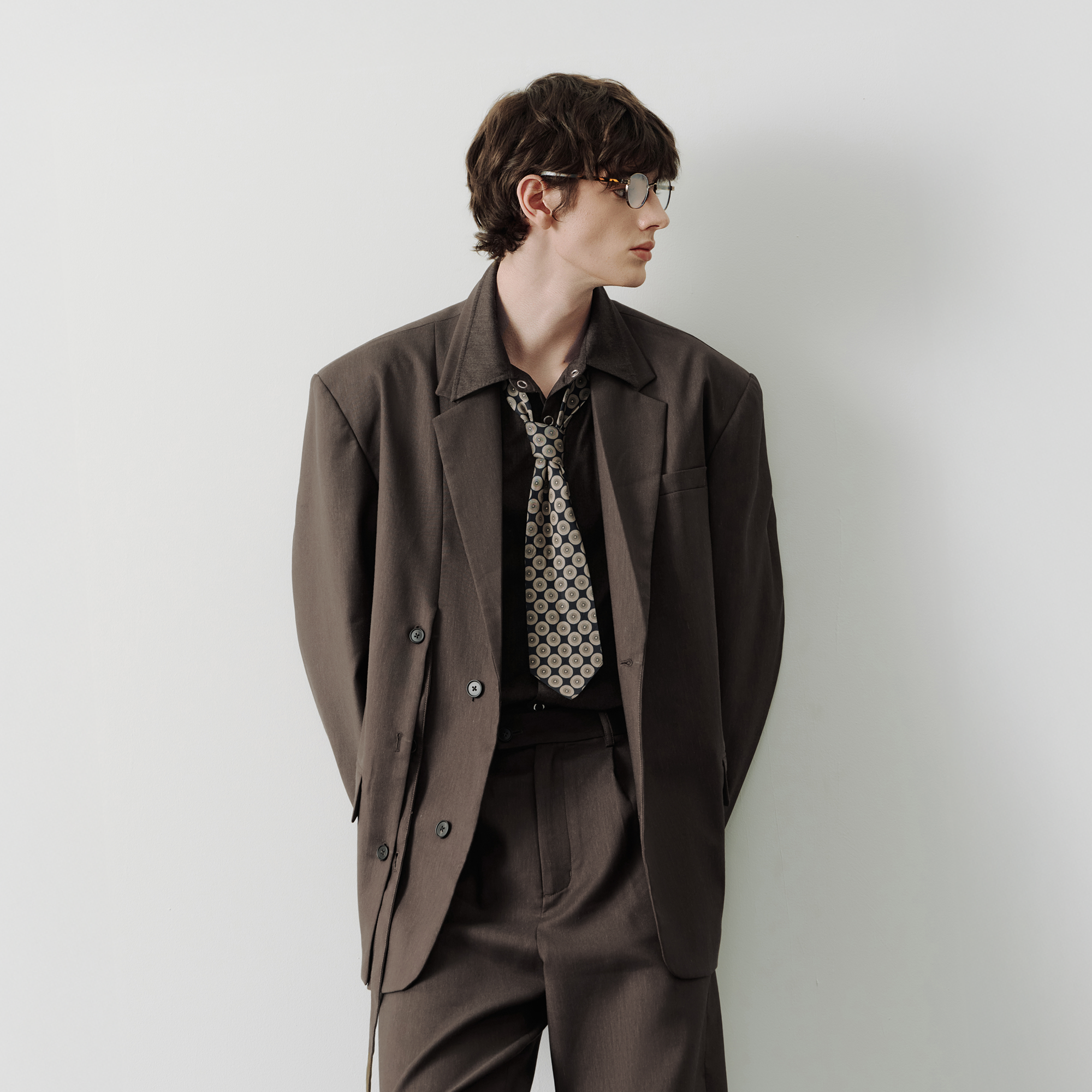 SAME FLOW Linen-Blend Split Hem Draped-Tie Blazer-Jacket-S-Free Shipping Leatheretro