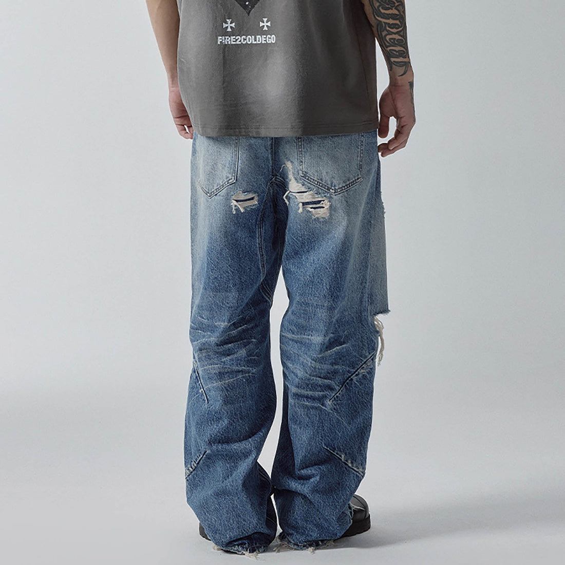 F2CE Ripped Curved Spliced Jeans-Jeans-S-Free Shipping Leatheretro