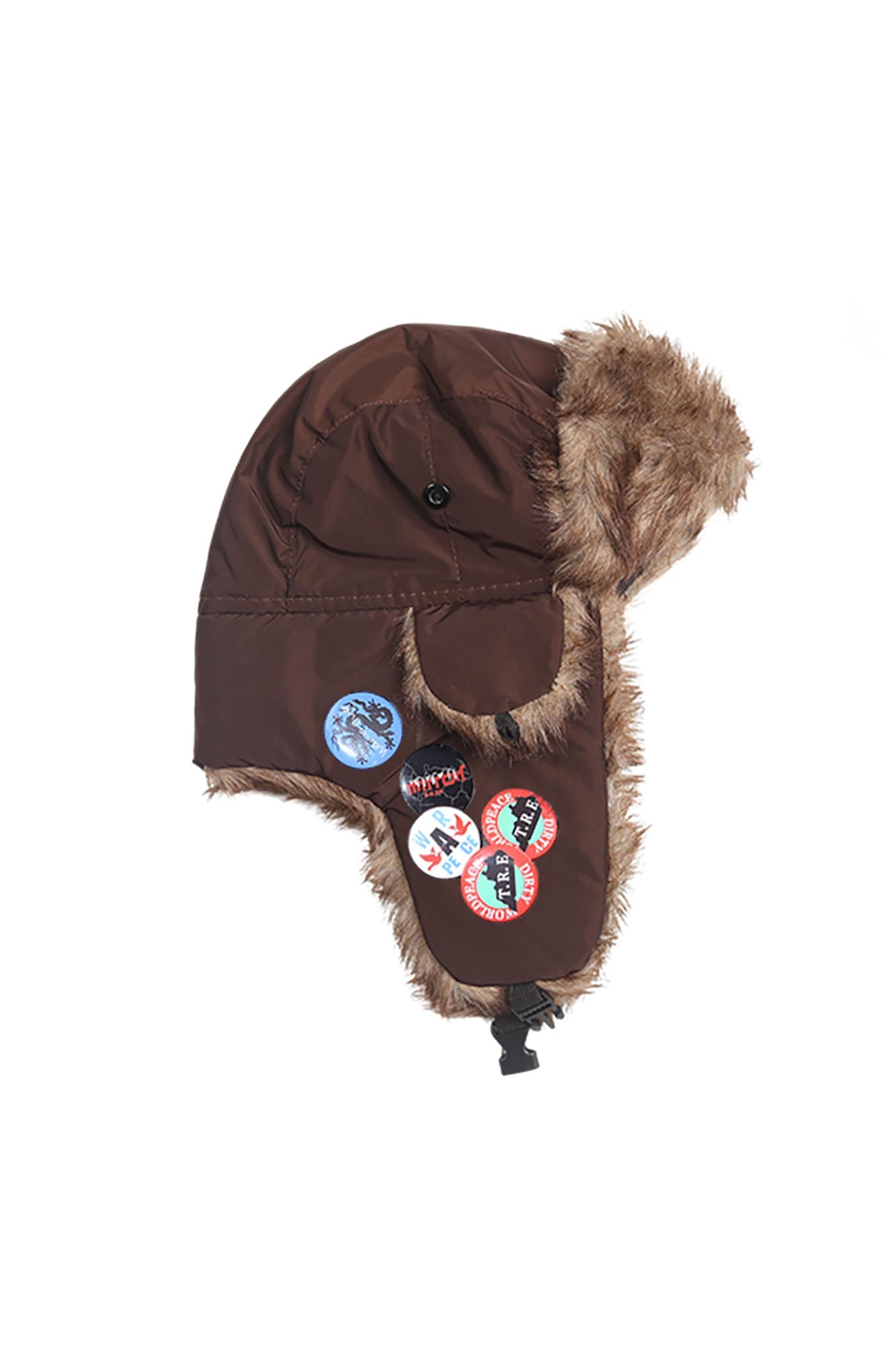 TRECLUB Faux-Fur Badge Aviator Hat-Hat, Cap, Beanie-Brown-Free Shipping Leatheretro