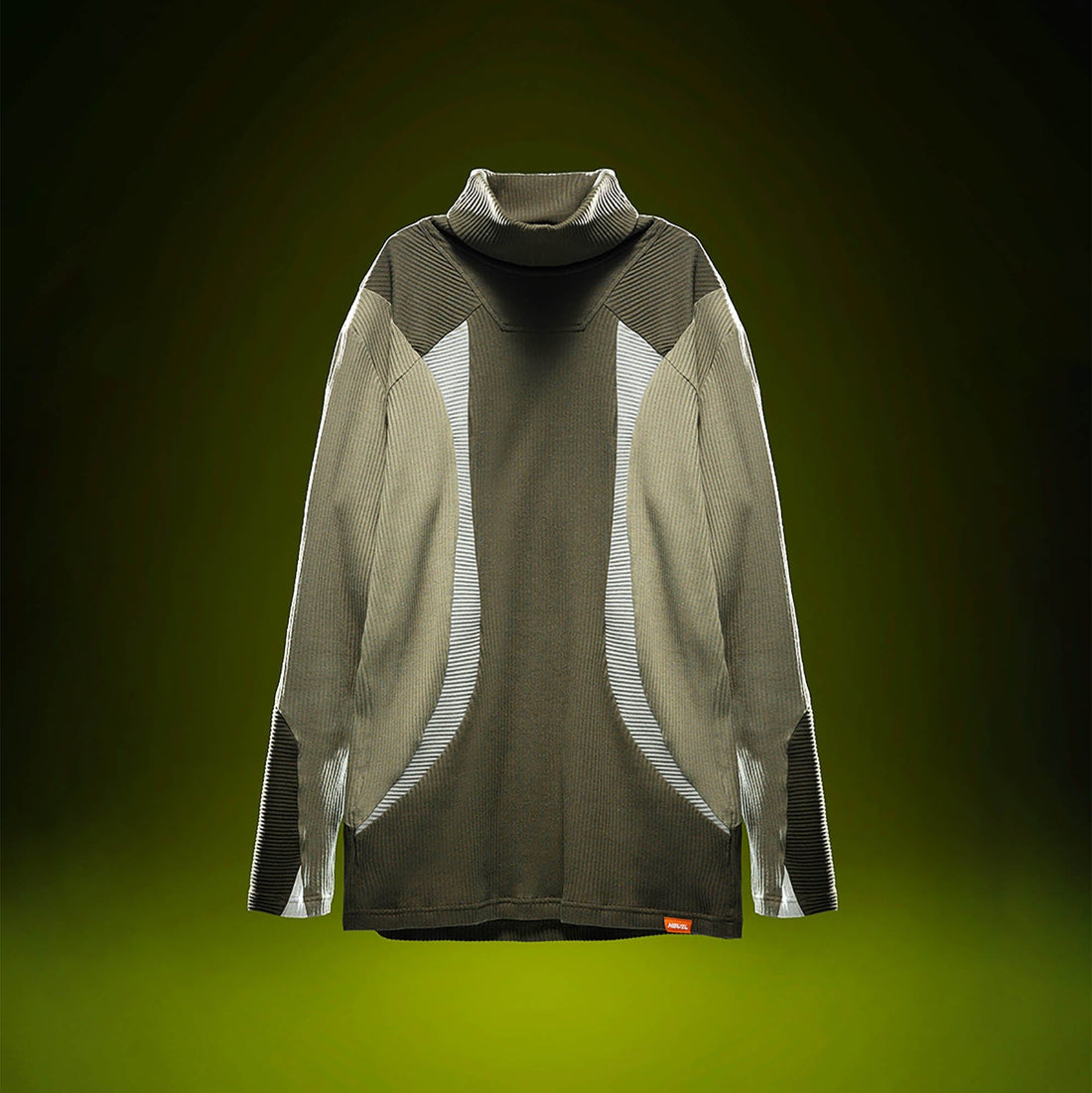 XIPHEVIL Ribbed Paneled Turtleneck Long-Sleeve Tee Green-L/S Tee-XS-Free Shipping Leatheretro